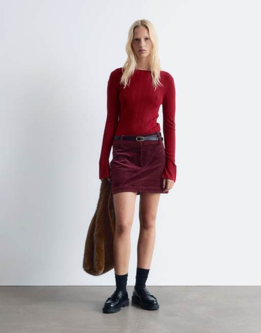 & Other Stories pure merino wool ribbed knitted top with flare sleeves in red, 2 of 4