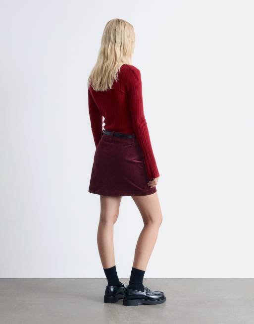 & Other Stories pure merino wool ribbed knitted top with flare sleeves in red, 4 of 4