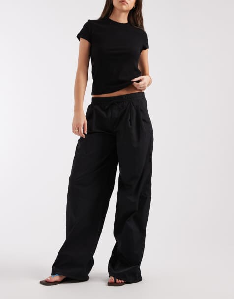 & Other Stories pure nylon relaxed fit balloon parachute trousers in black 