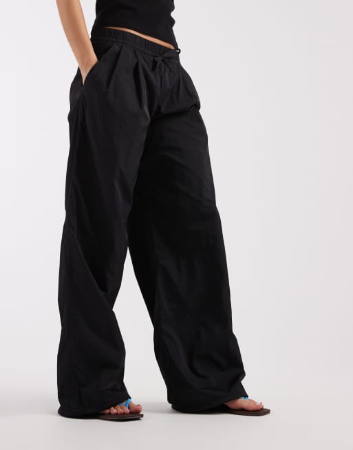& Other Stories pure nylon relaxed fit balloon parachute trousers in black , 2 of 5