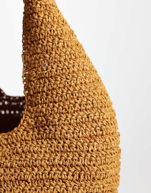 & Other Stories pure paper straw mini shopper tote bag in brown orange, 3 of 4