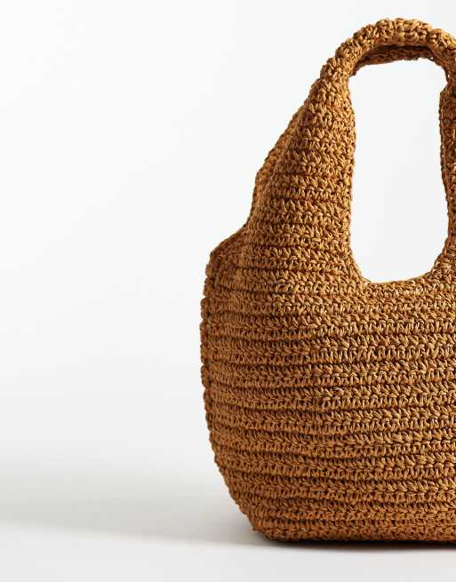 & Other Stories pure paper straw mini shopper tote bag in brown orange, 4 of 4