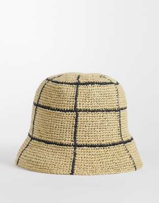 & Other Stories Pure Straw Check Bucket Hat In Brown