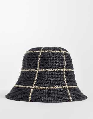 & Other Stories Pure Straw Check Bucket Hat In Black