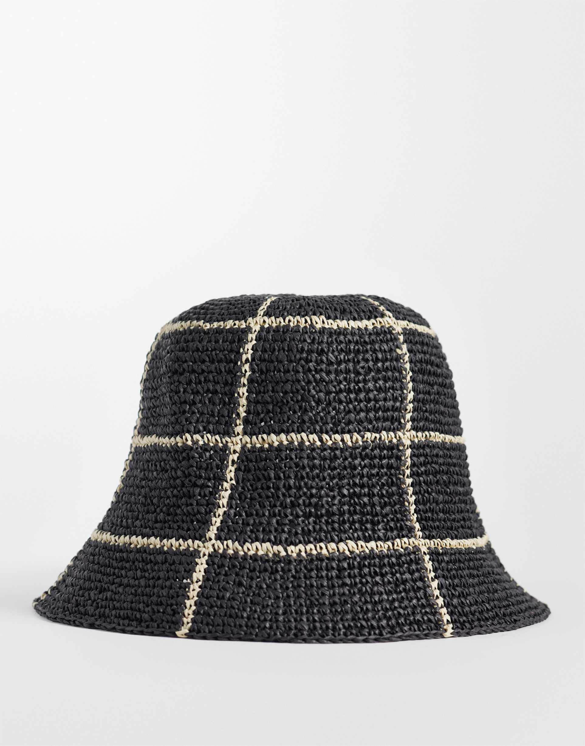 & other stories pure straw check bucket hat in black