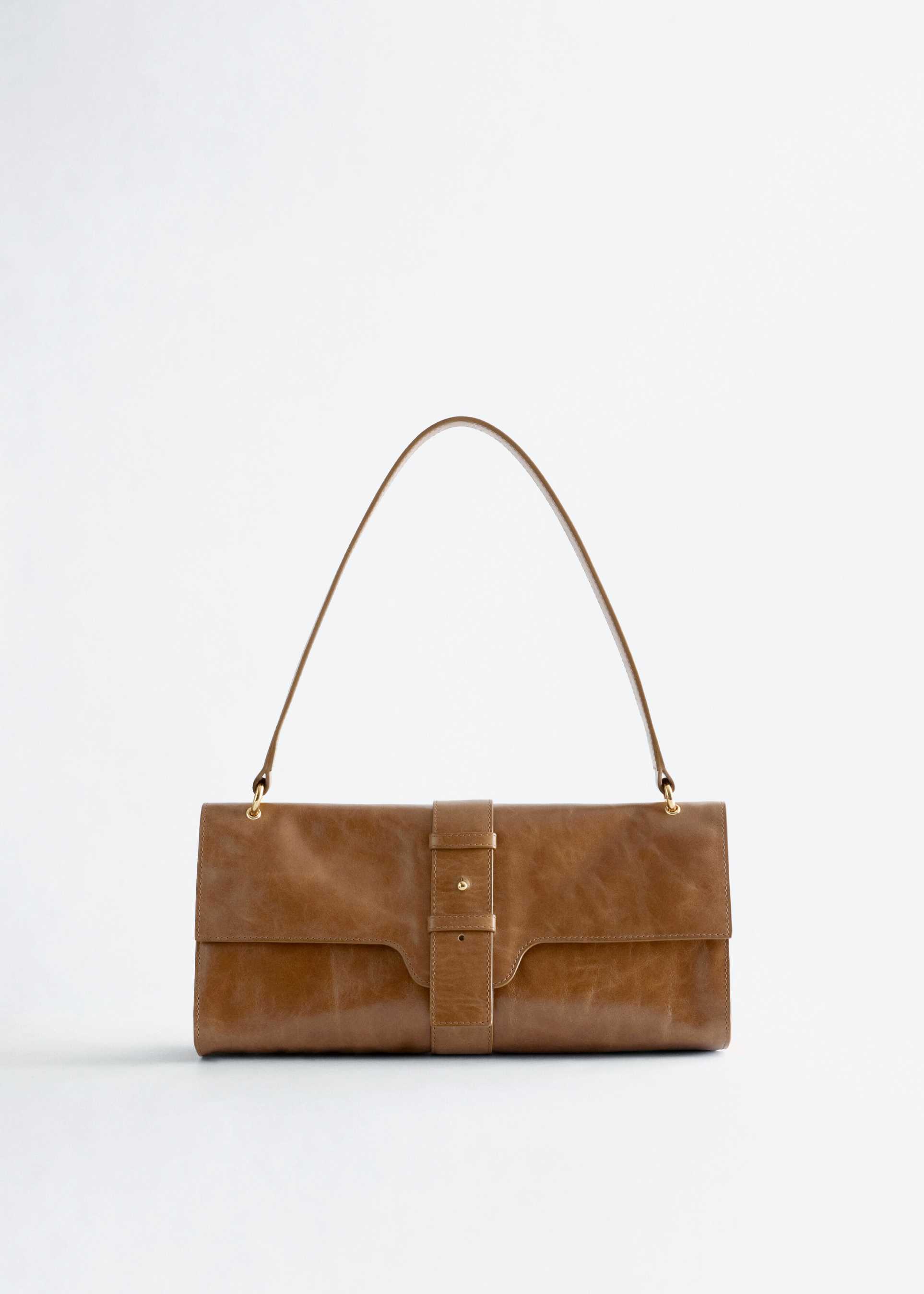 & other stories pure suede cracked leather shoulder flap bag with gold hardware in brown