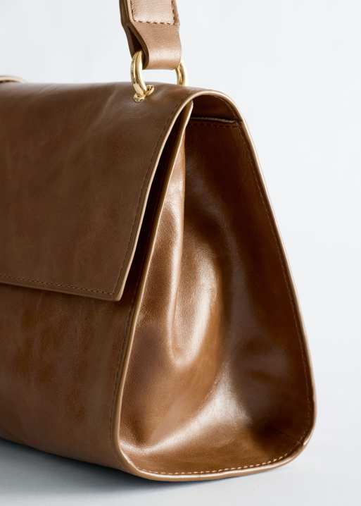 & Other Stories pure suede cracked leather shoulder flap bag with gold hardware in brown, 2 of 5