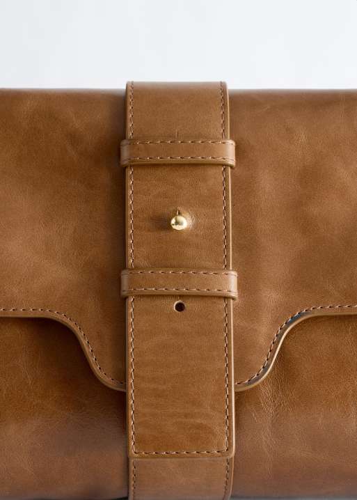 & Other Stories pure suede cracked leather shoulder flap bag with gold hardware in brown, 4 of 5