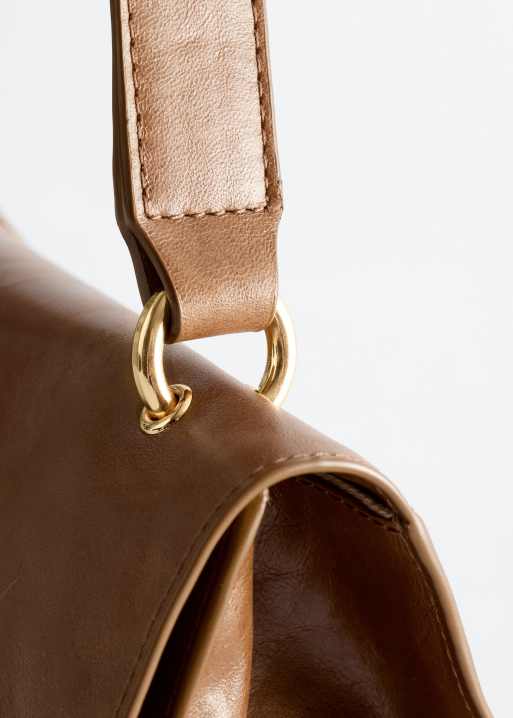 & Other Stories pure suede cracked leather shoulder flap bag with gold hardware in brown, 5 of 5