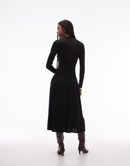 & Other Stories pure wool 2-in-1 fine knit midaxi dress in black, 4 of 4