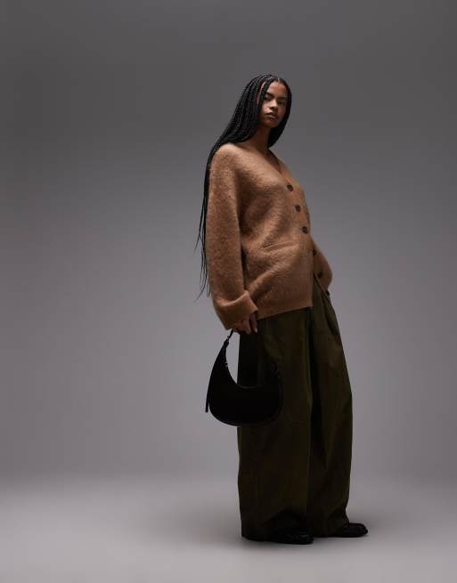 & Other Stories pure wool and mohair blend hairy v neck cardigan with front pockets in brown, 4 of 4