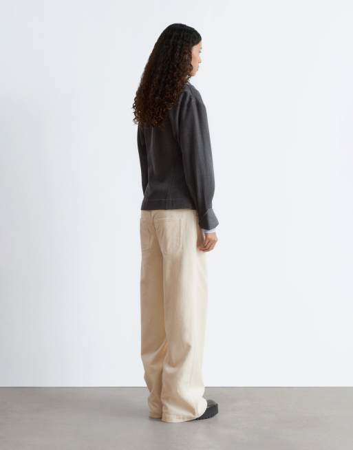 & Other Stories pure wool bold shoulder shacket with cinched waist in gray, 3 of 4