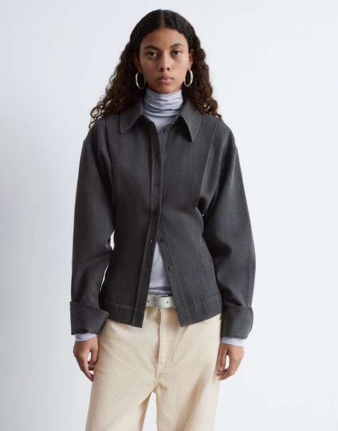 & Other Stories pure wool bold shoulder shacket with cinched waist in grey