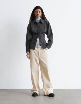 & Other Stories Pure Wool Bold Shoulder Shacket With Cinched Waist In Black