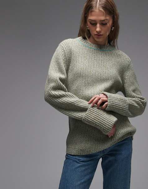 & Other Stories pure wool crew neck jumper in green and mint twist 