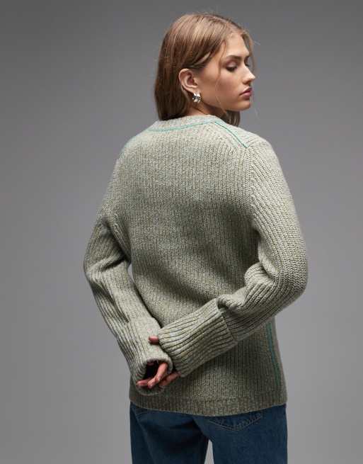 & Other Stories pure wool crew neck jumper in green and mint twist , 4 of 4
