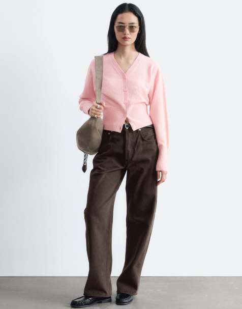 & Other Stories pure wool cuffed sleeve v neck fitted cardigan with buttons in dusty pink - view 1