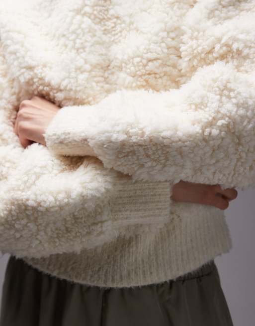 & Other Stories pure wool fluffy crew neck jumper with volumnious sleeves in white, 3 of 4