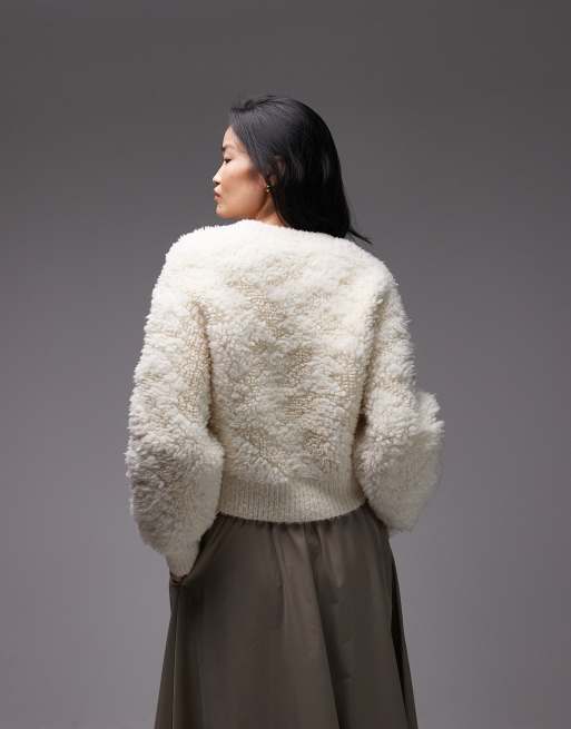 & Other Stories pure wool fluffy crew neck sweater with volumnious sleeves in white, 2 of 4