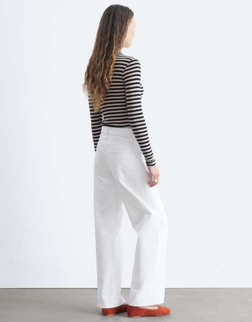 & Other Stories pure wool high neck long sleeve top in black & white stripes, 4 of 4
