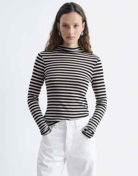 & Other Stories pure wool high neck long sleeve top in mono stripe - view 1