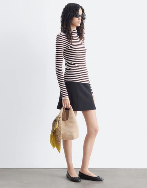 & Other Stories pure wool high neck long sleeve top in pink & burgundy stripe, 4 of 4
