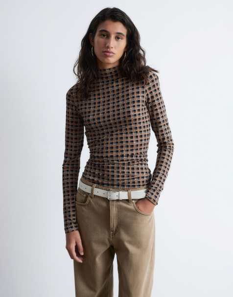 & Other Stories pure wool jersey second skin long sleeve top black check - view 1