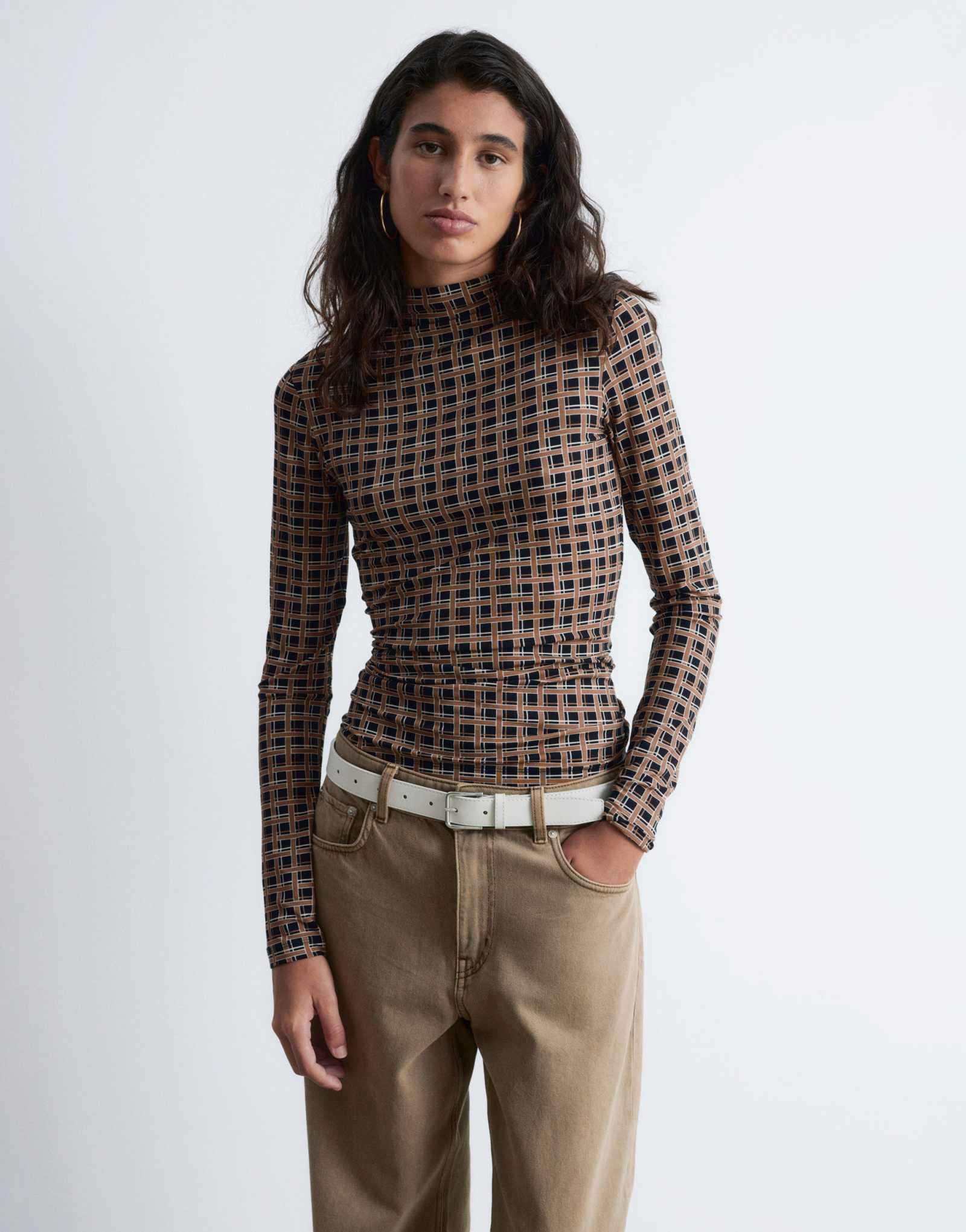 &Other Stories топ из чистого шерстяного трикотажа second skin с длинными рукавами в черную клетку