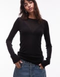 [Other Stories] & Other Stories pure wool lettuce edge long sleeve top with thumbhole detail in black XS Black