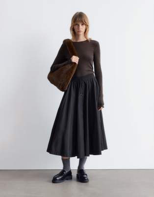 & Other Stories Pure Wool Lettuce Edge Long Sleeve Top With Thumbhole Detail In Brown