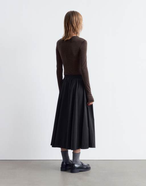 & Other Stories pure wool lettuce edge long sleeve top with thumbhole detail in brown
