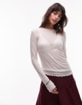 [Other Stories] & Other Stories pure wool lettuce edge long sleeve top with thumbhole detail in white XS White