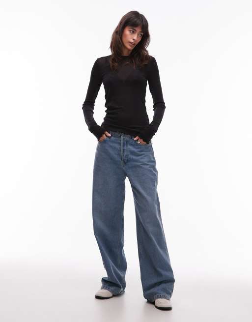 & Other Stories pure wool lettuce edge long sleeve top with thumbhole details in black, 3 of 4
