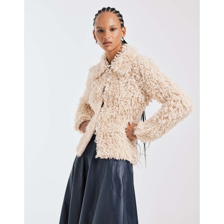 Other Stories pure wool loop knit cardigan with collar in beige
