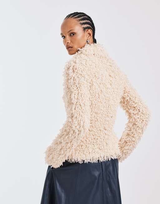 & Other Stories pure wool loop knit cardigan with collar in beige