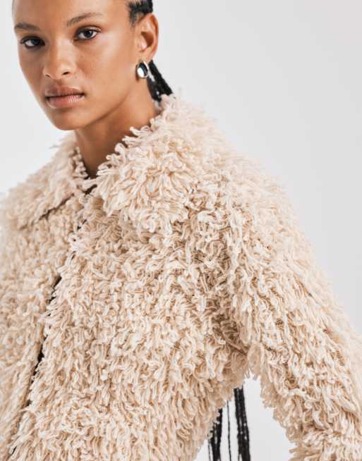 & Other Stories pure wool loop knit cardigan with collar in beige