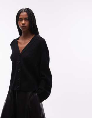 & Other Stories Pure Wool Ribbed Cardigan In Black