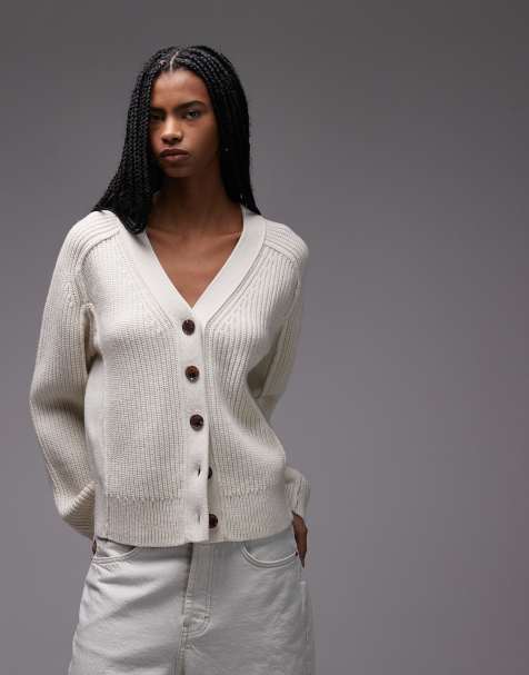 & Other Stories pure wool ribbed cardigan in off white - view 1