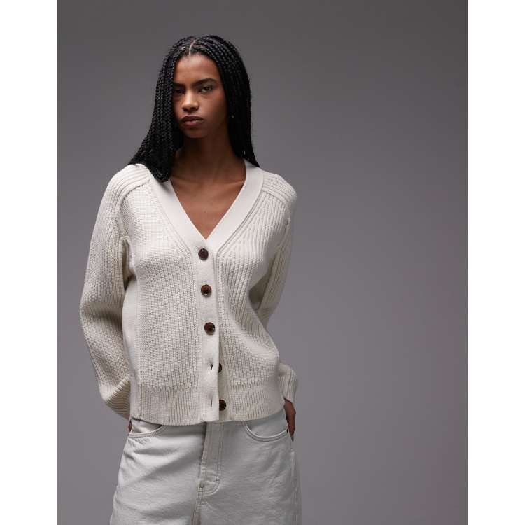 Crew Neck Cardigan White Merino Wool Cardigan 525 America Sola
