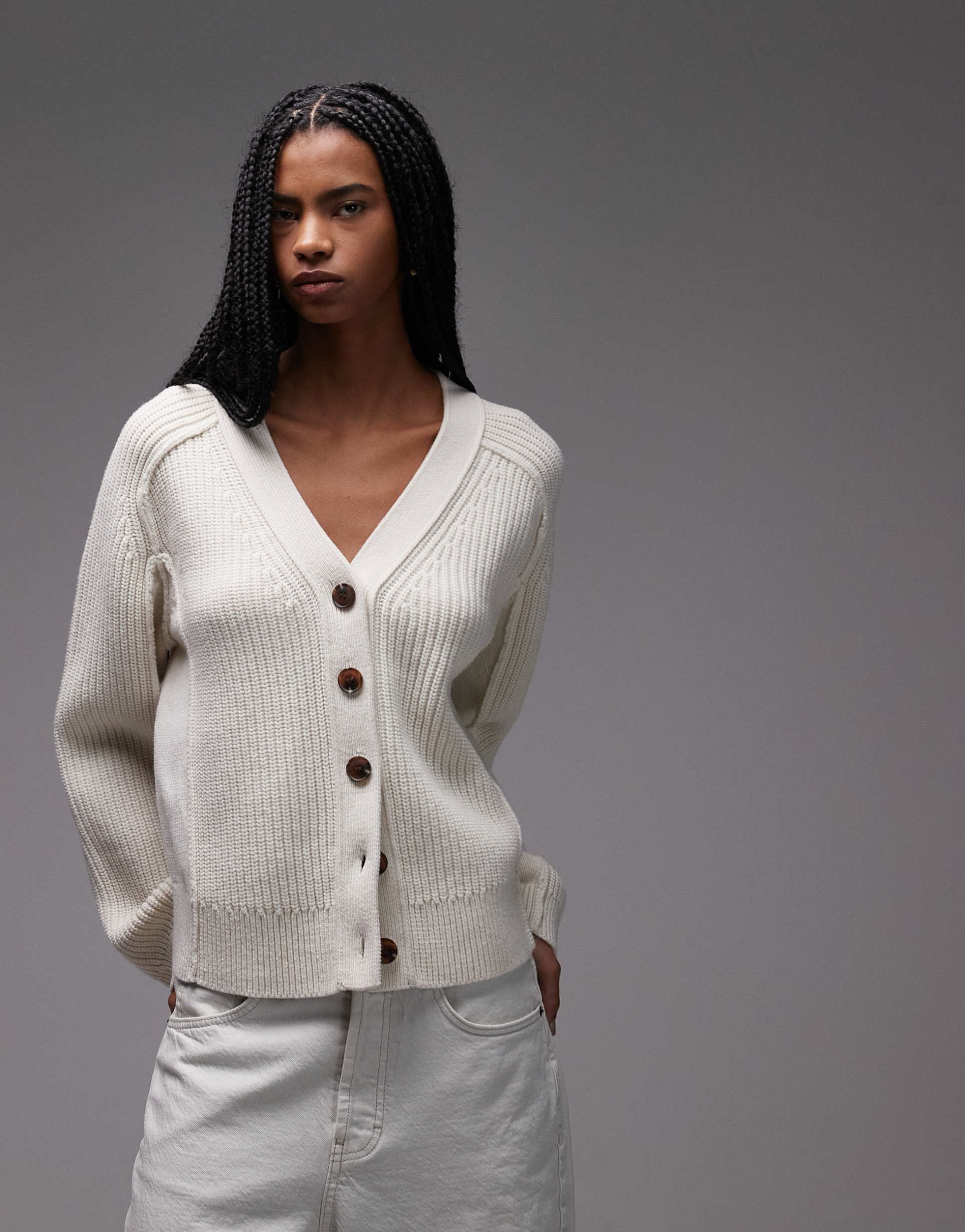 & other stories pure wool ribbed cardigan in off white