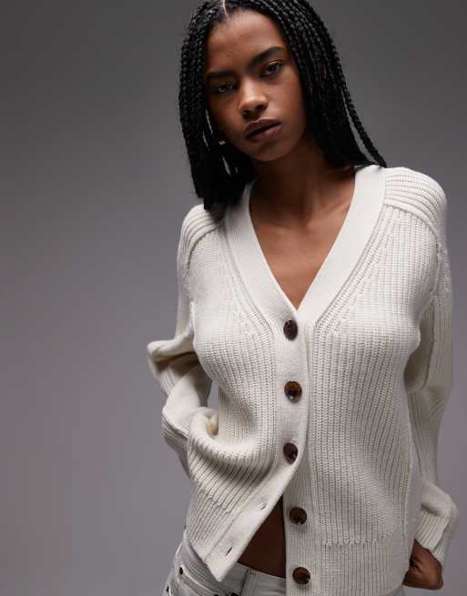& Other Stories pure wool ribbed cardigan in off white, 2 of 4