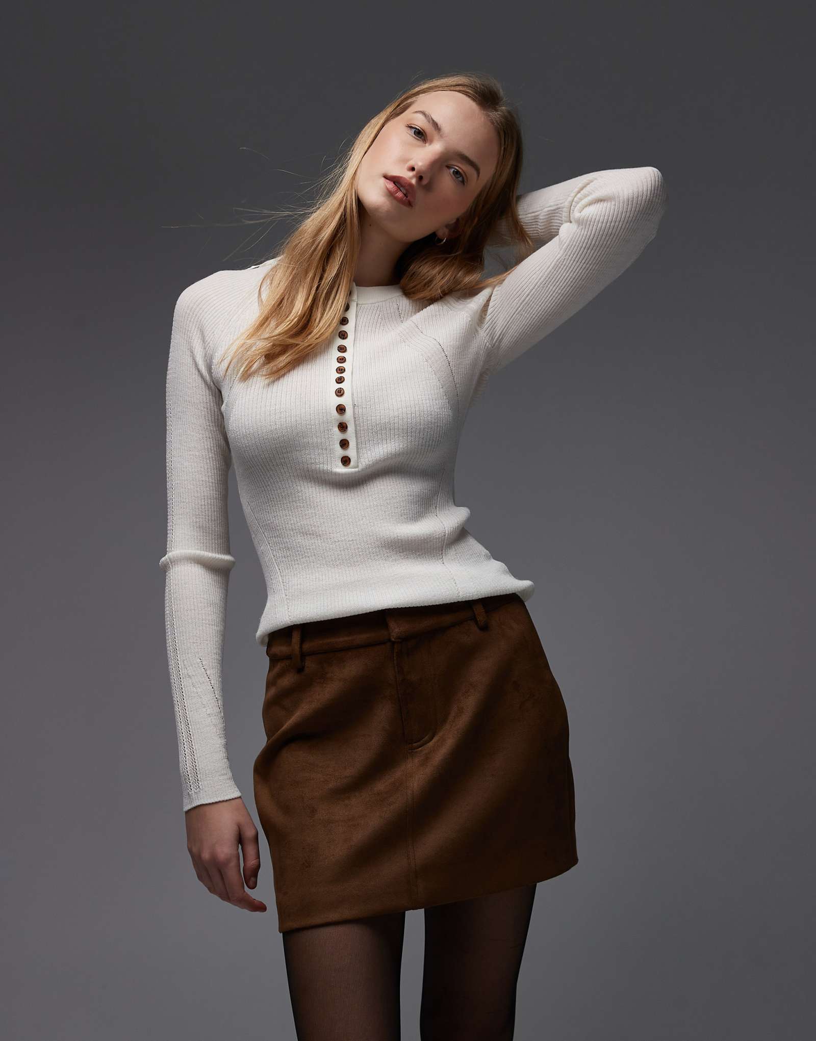 & Other Stories вязаный топ Henley из чистой шерсти в рубчик темно-белого цвета