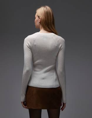 & Other Stories Pure Wool Ribbed Knit Henley Top In White