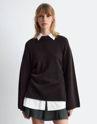 & Other Stories Pure Wool Sweater With Button Cape Sleeves In Brown