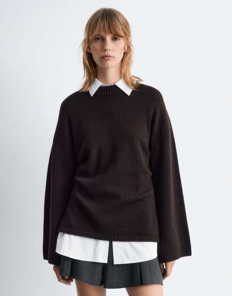 & Other Stories pure wool sweater with button cape sleeves in brown - view 1