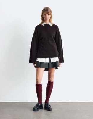 & Other Stories Pure Wool Sweater With Button Cape Sleeves In Brown