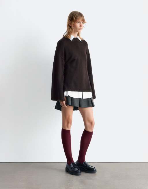 & Other Stories pure wool sweater with button cape sleeves in brown, 3 of 4