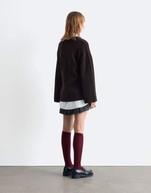 & Other Stories pure wool sweater with button cape sleeves in brown, 4 of 4