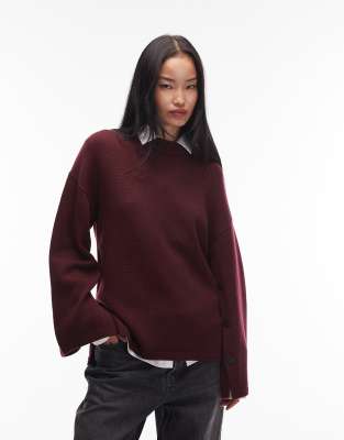& Other Stories Pure Wool Sweater With Button Cape Sleeves In Burgundy