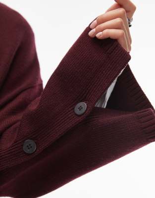 & Other Stories Pure Wool Sweater With Button Cape Sleeves In Burgundy
